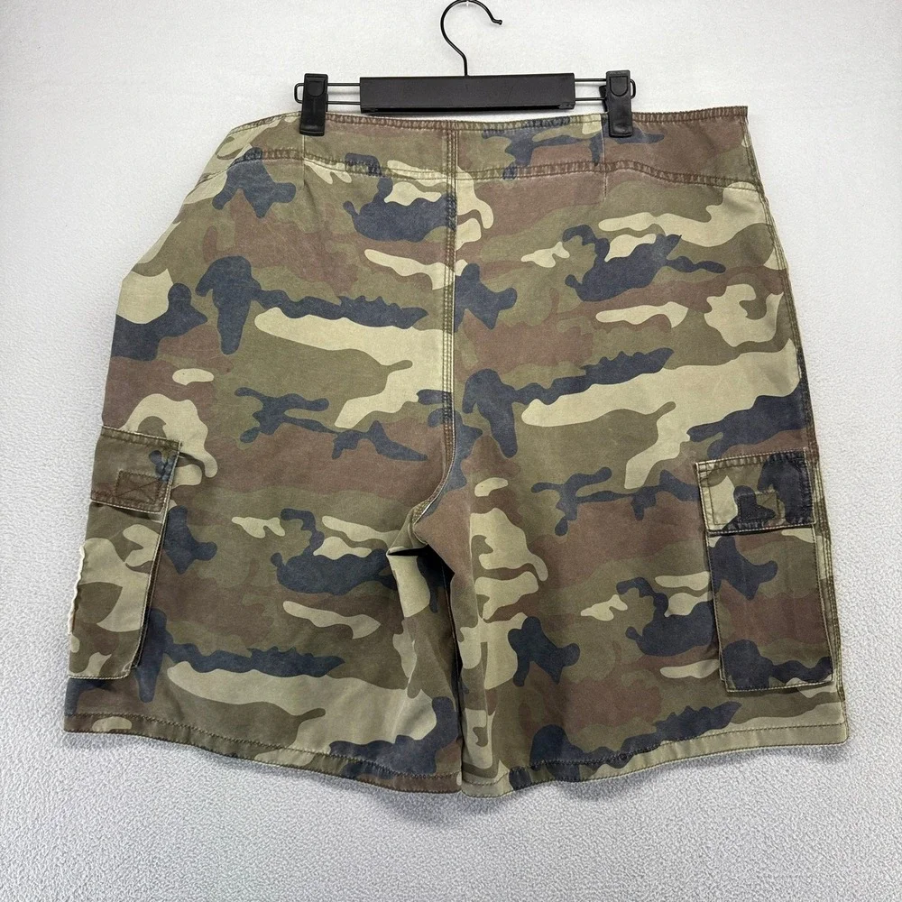 Vintage Mossimo Board Shorts Men's 38 Green Camo Cargo Swim Trunks Baggy Y2k